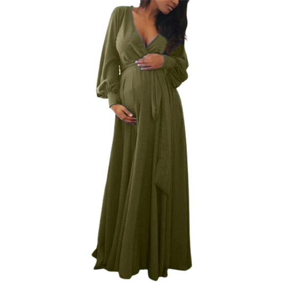 Femmes Enceintes Maternité Casual Maxi Robe V-Cou Manches Longues Super Long en Vrac Femme Enceinte