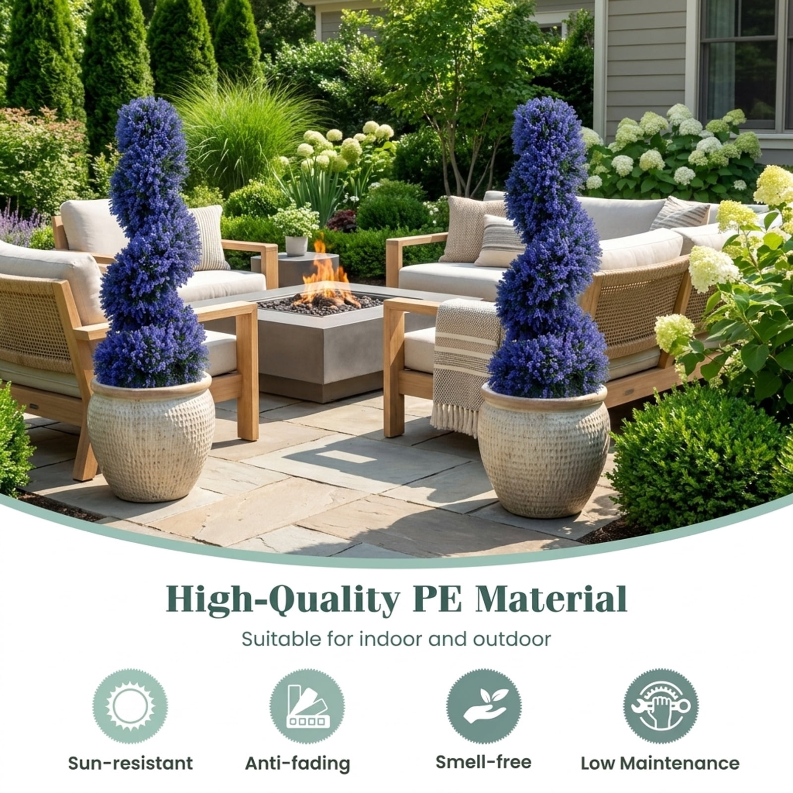 Vebreda Artificial Plant Decor, Set of 2 Artificial Spiral Topiary Trees with Sun Protection and Ground Spikes, Lifelike & Chic Design