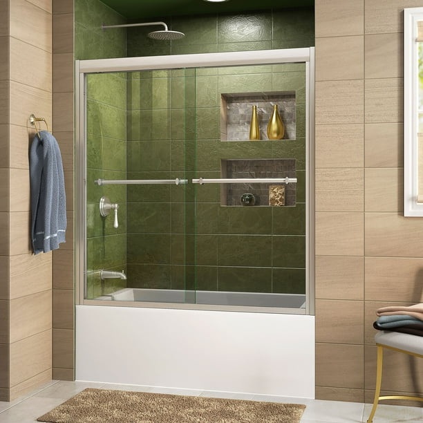 Dreamline Duet 55 59 In W X 58 H Semi Frameless Bypass Sliding Tub Door Brushed Nickel Com Semi Frameless Bypass Sliding Tub Door, Dreamline Sliding Tub Door