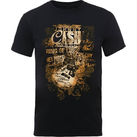 Johnny Cash Unisex T-Shirt Guitar Song Titles (X-Large)