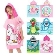 NovForth Unicorn Kids Hooded Beach Towel Pool Bath Towel Soft Absorbent Poncho, 24" x 24", Pink