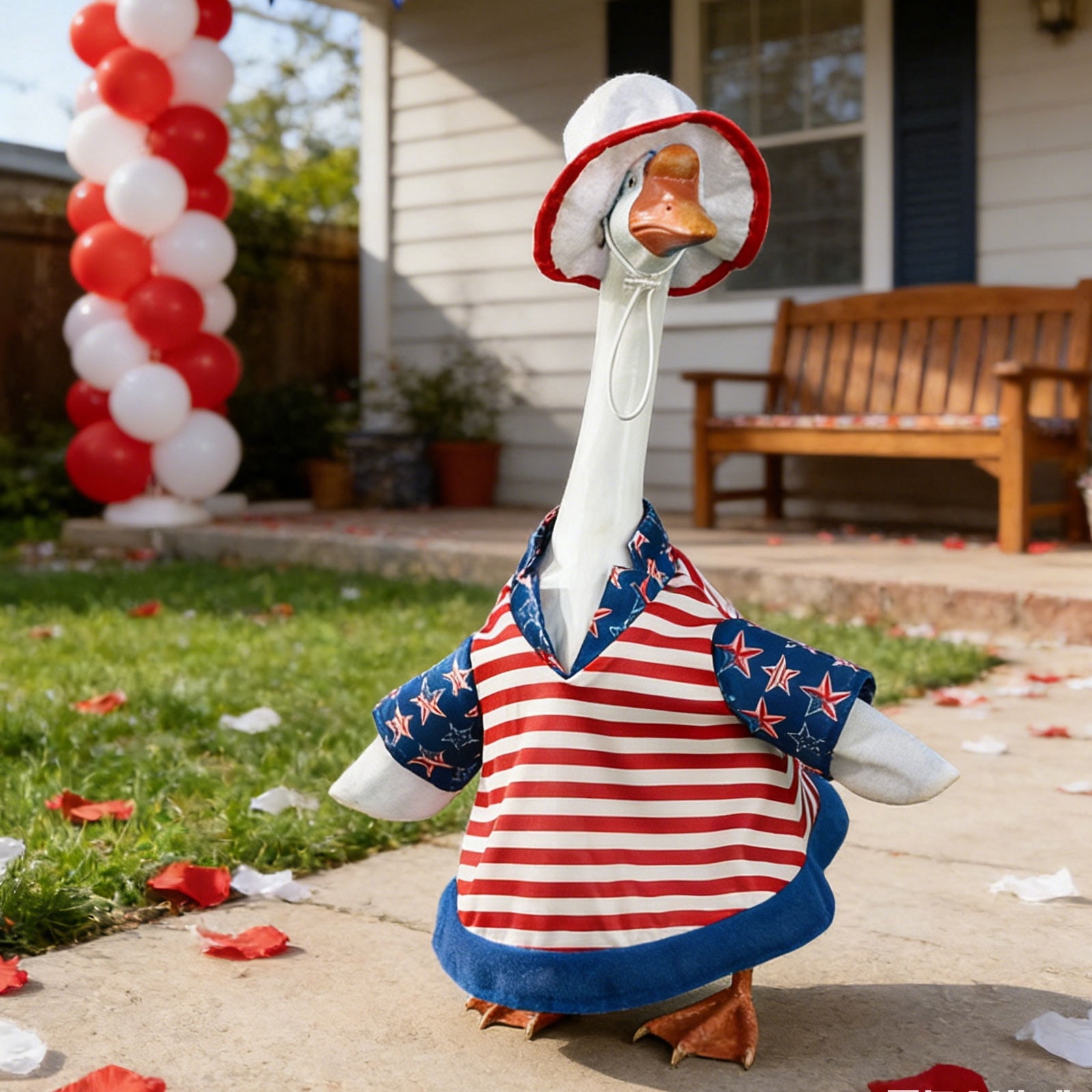 4th of July Porch Goose Outfit 17 Inch Party Decoration Patriotic Red White Blue Independence Day 1776-2026 Memorial Day Garden Yard USA Gifts