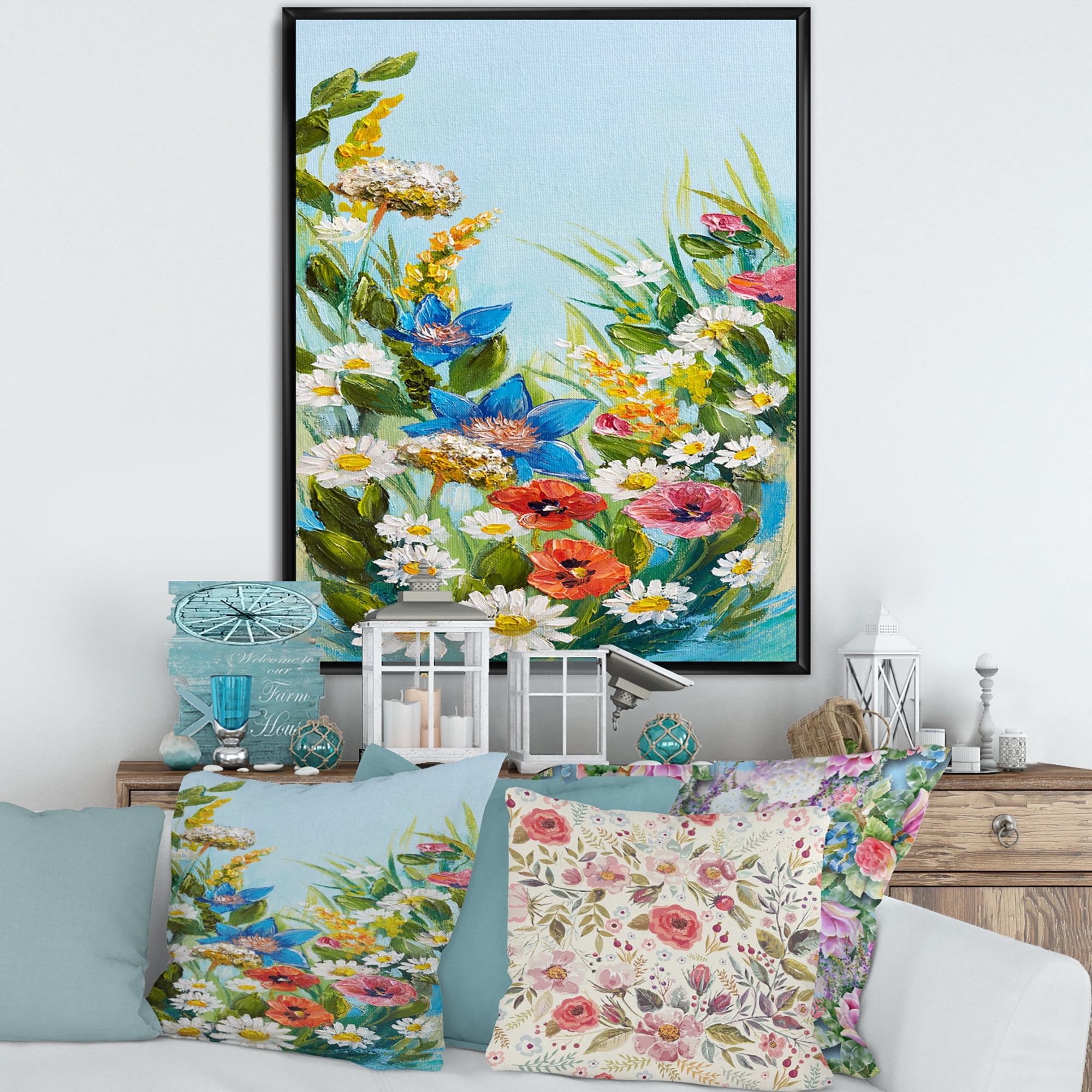 Designart 'Still Life Of Colorful Wildflowers With Leaves I' Traditional Framed Canvas Wall Art Print