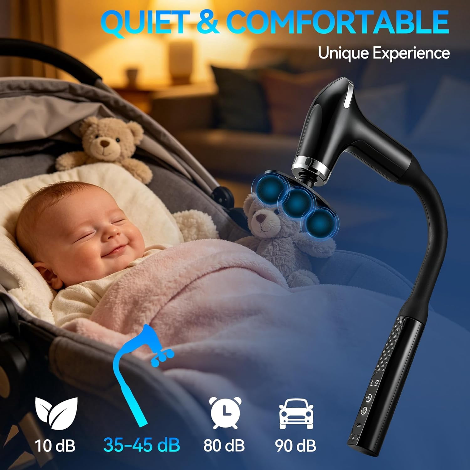 Extended Handle Massage Gun, Deep Tissue Back Massager for Hard-to-Reach Areas, 9 Modes 9 Intensities, Portable Muscle Massager for Neck Shoulder Waist Leg Pain Relief