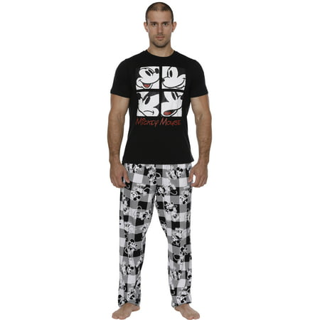Disney Men's Classic Mickey Mouse Pajama Tee and Lounge Pant Set, Black-grey, Size: Small