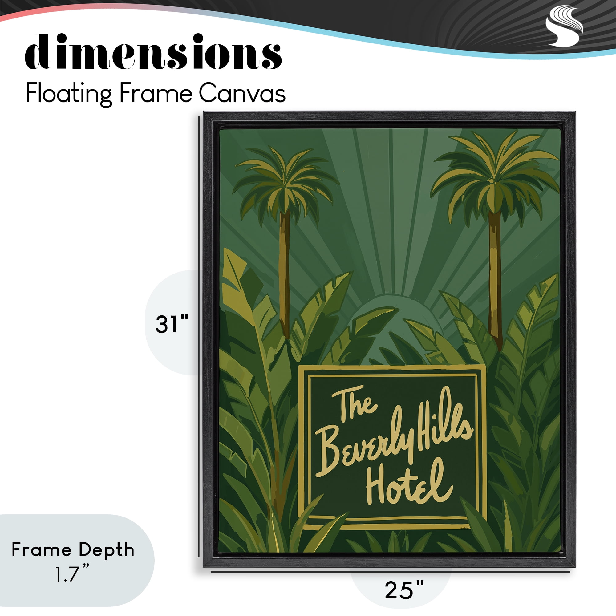 Stupell Industries Retro Beverly Hills Hotel Black Framed Floater Canvas Wall Art, design by Amelia Noyes