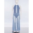 thumbnail image 2 of iiniim One Piece Rompers Overall for Girls Rhinestones Dance Bodysuit Disco Party Wide Leg Pants Playsuit Dusty Blue 10, 2 of 7