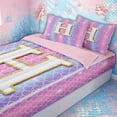 thumbnail image 3 of meiyoeat Mermaid Letter Zipper Comforter Set with Fitted Sheet and 2 Pillowcases for Girls, Glitter Scale Print Zipper Bedding Set for Bedroom, Iridescent, Pink Reversible, 3 Pieces, 3 of 6