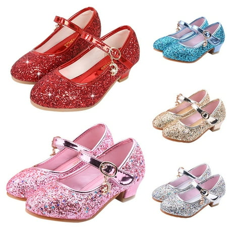 

URMAGIC Flower Girls Mary Jane Bridesmaids Dress Shoes Toddler Kids Wedding Party Sparkle High Heel Princess Shoes Glitter Flat Shoes