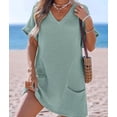 thumbnail image 6 of Swimsuit Coverup for Women Waffle Knit V Neck Short Sleeve Beach Coverup Dress with Pockets Bean Green XXL, 6 of 8