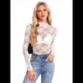 thumbnail image 2 of Blusa de Larga con Encaje Floral de para Mujer, Blusa Interior Transparente con , Cuello Redondo, Informal, Transparente. XL, 2 of 7