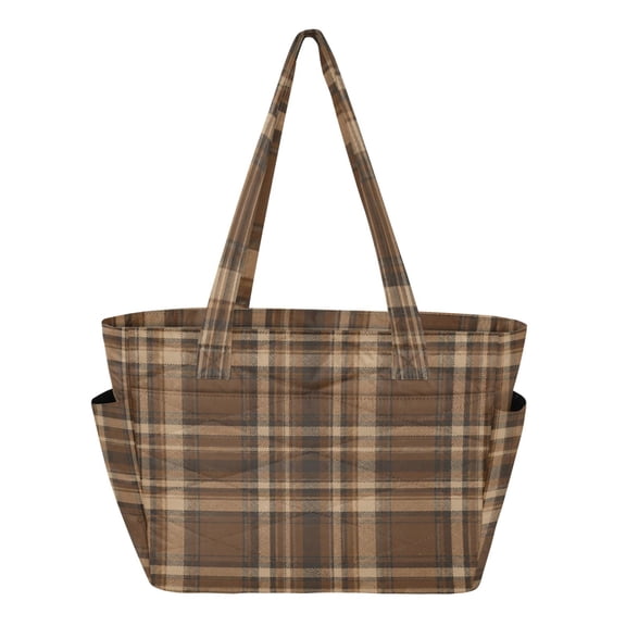 Quilted Tote Bag Large Capacity Multi-Compartment Handbag Classic Tartan Plaid Pattern Lightweight Structured Shoulder Bag Versatile Casual Bag