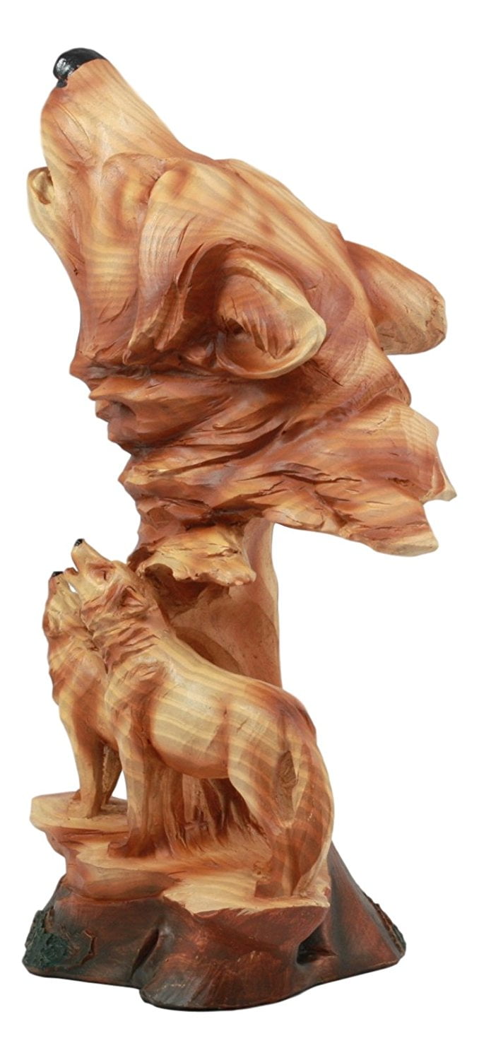 Buy Ebros Faux Wood Three Howling Wolves Rocky Wildlife Scene Statue Decorative Lodge and Rustic