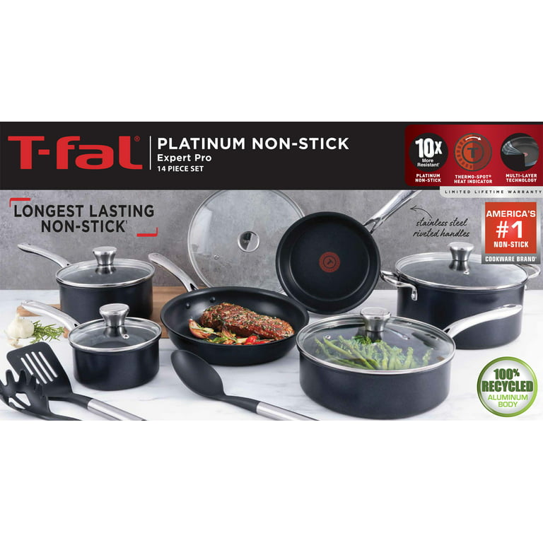 T-fal Expert Forged Nonstick Cookware, 12pc Set, Black