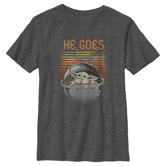 Boys' Husky Star Wars: The Mandalorian Father's Day Grogu Retro He Goes Graphic Tee Charcoal Heather Medium