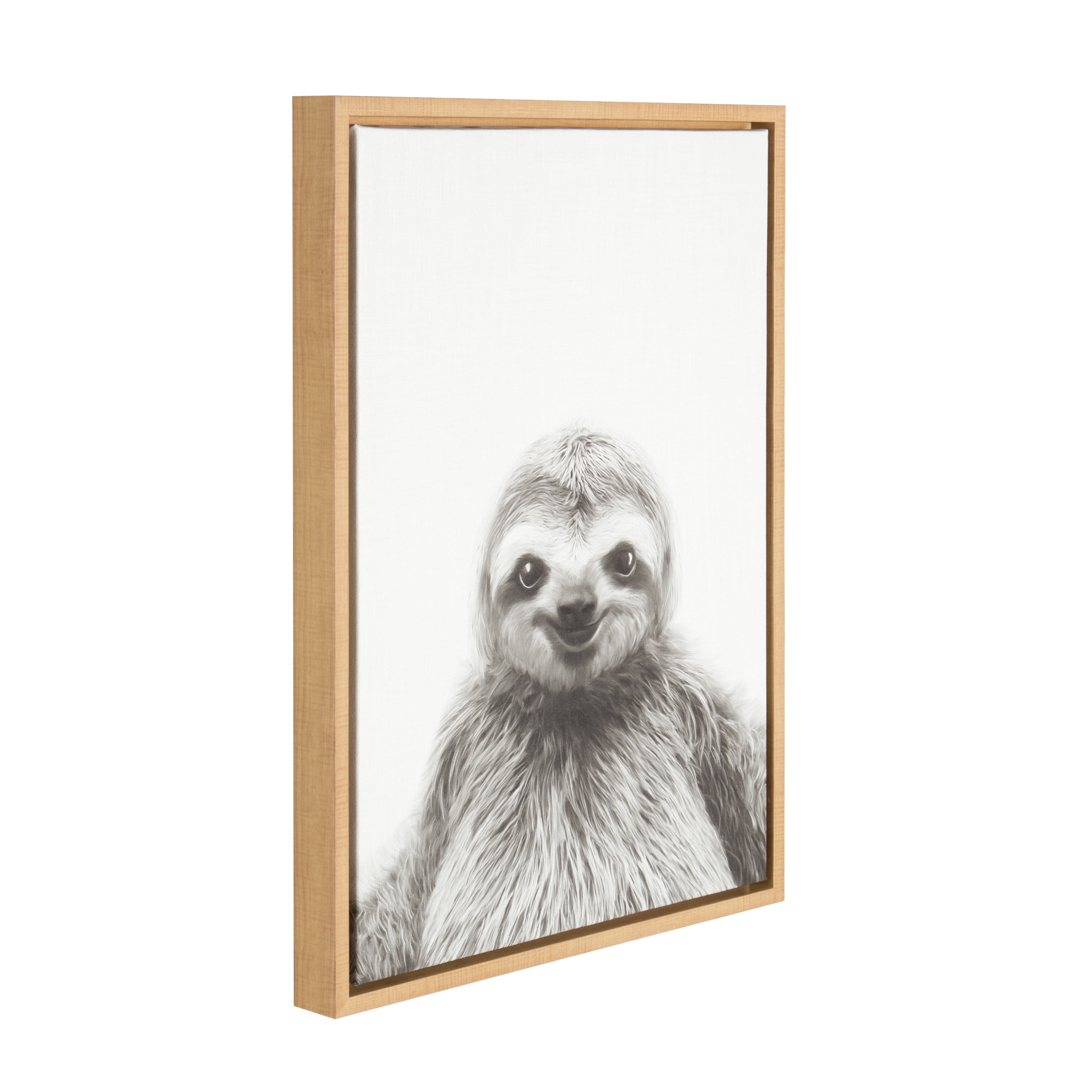 Kate And Laurel Sylvie Sloth Black And White Portrait Framed Canvas Wall Art By Simon Te Tai 18x24 Natural Walmart Com Walmart Com