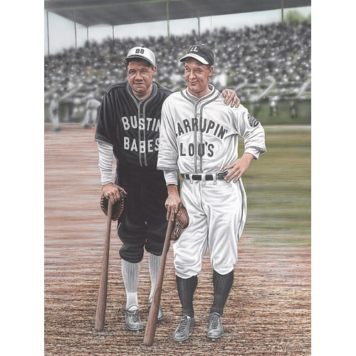 Buy Art for Less Babe Ruth and Lou Gehrig Artwork by Darryl Vlasak Painting Print on Wrapped Canvas, Gray
