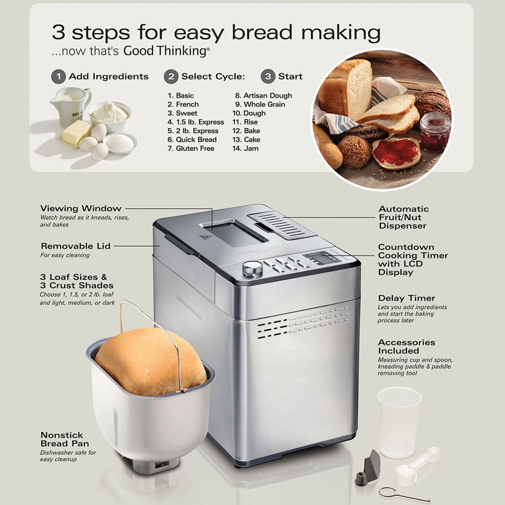  Hamilton Beach Bread Maker Machine, Digital, Programmable, 12  Settings + Gluten Free, Dishwasher Safe Pan + Kneading Paddle, 2 lb  Capacity, Black (29882): Bread Machines: Home & Kitchen