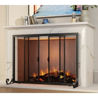Fire Beauty Fireplace Screen, Wrought Iron Mesh, Baby Safe Spark Guard Protector with 2-Doors Large Flat Guard Screens (37.8 x 30.7 Inch)