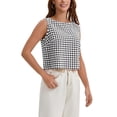 thumbnail image 4 of INSPIRE CHIC Womens Summer Cropped Tank Tops Gingham Top Button Back Casual Sleeveless Blouses Shirts S Black, 4 of 5