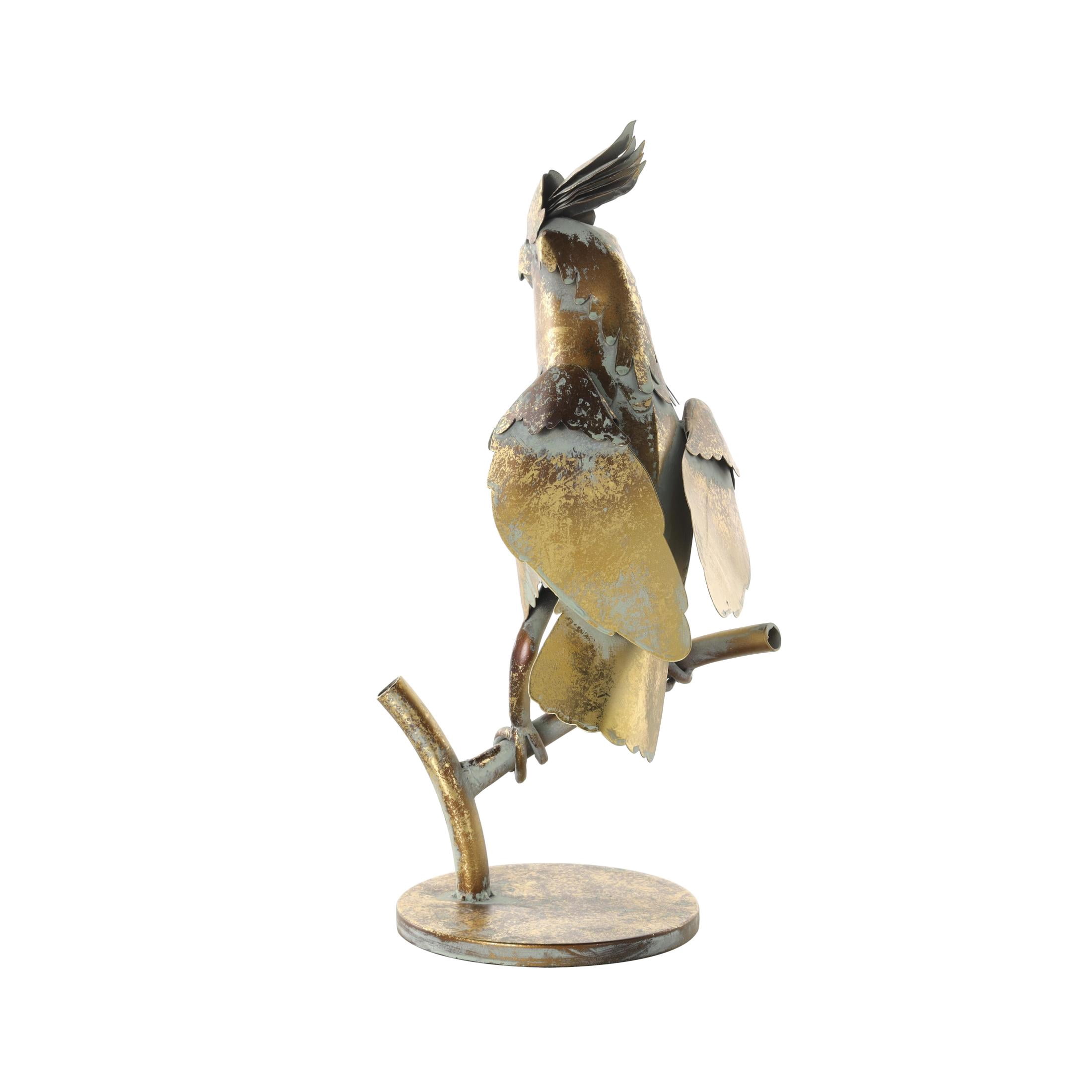 DecMode 15" Patina Parrot Garden Sculpture with Branch Base