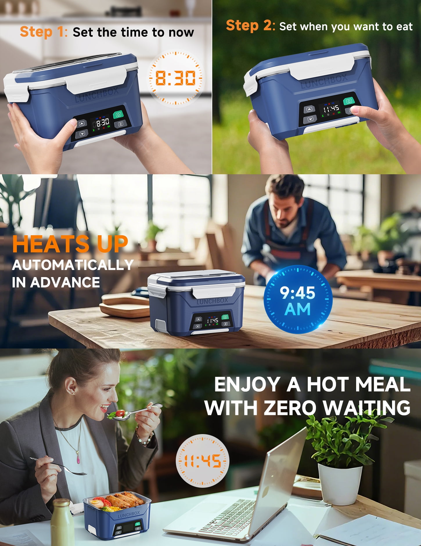 MPOW Cordless Electric Lunch Box, Heated Lunch Box Battery Powered with Automatic Scheduled Heating, 5.5 Cups Capacity, with Removable Tray Divider, Dishwasher Safe, for Hot Meals Anywhere