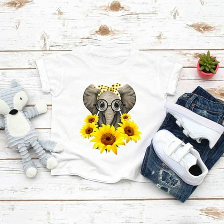 

DENGDENG Bays Girl Boys Short Sleeve Crewneck T-Shirt Toddler Sunflowers Bee Graphic Tee 18M-5Y