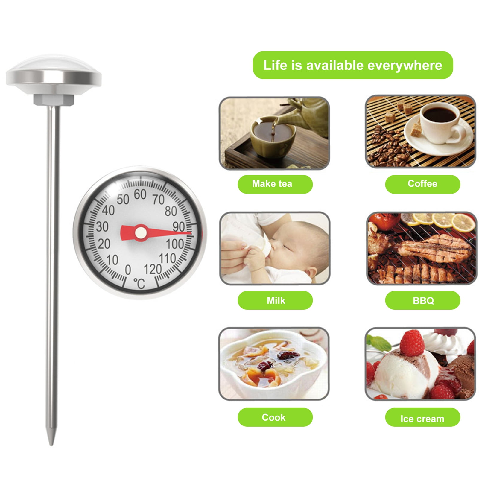 Washranp Instant Read Dial Thermometer,No Battery Stainless Steel Milk