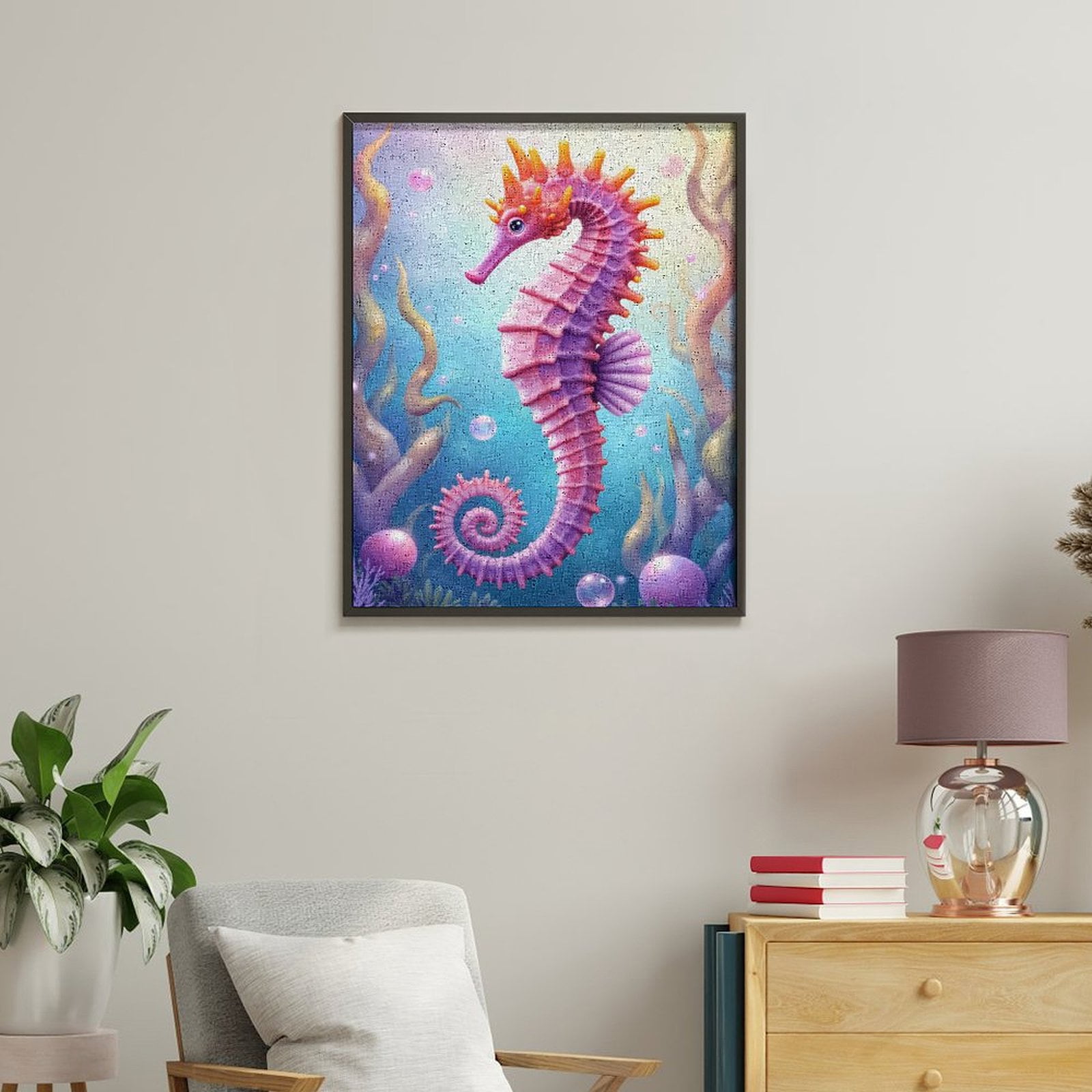 Paint By Numbers Kit for Adults Beginner - DIY Seahorse Ocean Fantasy Art Bubbles Canvas Painting Kits for Adults, Frameless Paint By Number for Adults for Home Wall Decor 16x20 Inch