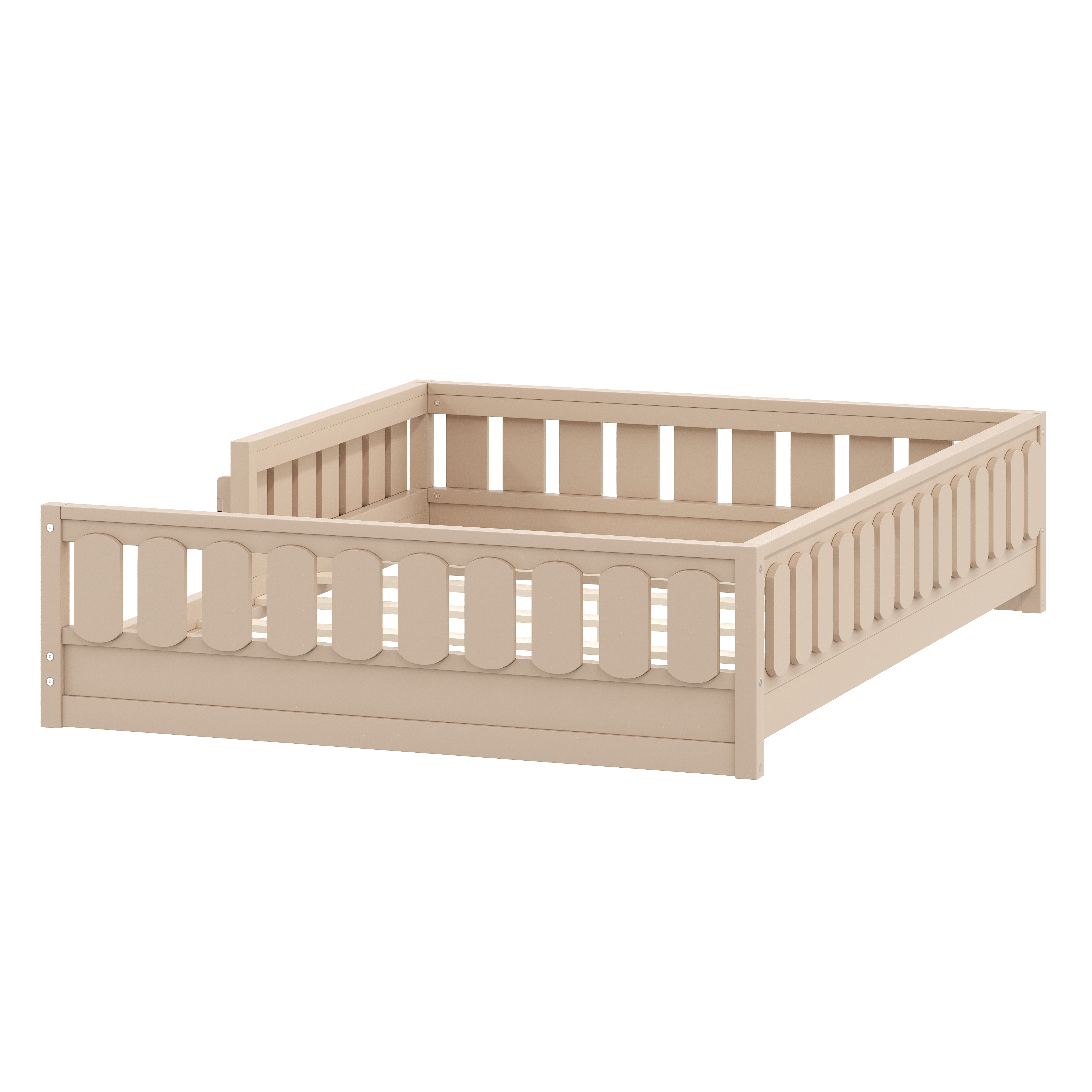 Euroco Wood Full Size Platform Bed with Shelves, Floor Bed with Guardrails, Natural