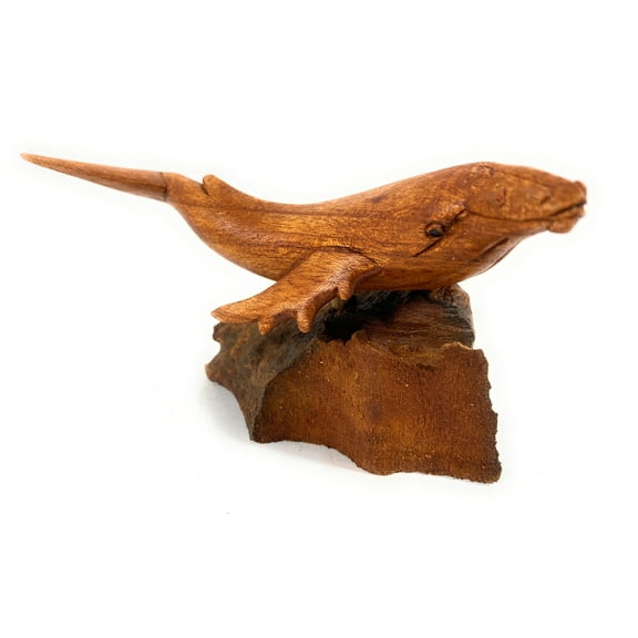 Breaching Whale Carving 6" on Driftwood Base Hand Carved | #bgl03
