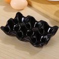 thumbnail image 4 of Decorative Ceramic Egg Tray - 6 Cup Half Dozen Porcelain Egg Holder, Black Color, 4 of 5