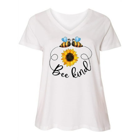

Inktastic Bee Kind Bees and Sunflower Women s Plus Size V-Neck