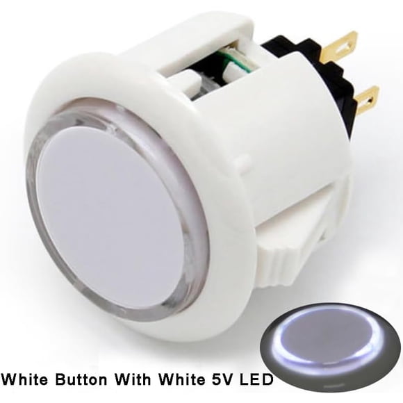 (8PCS 30MM white button with white LED) Original Qanba Illuminated Push Button 30mm Qanba Sanp In LED Buttons for Arcade Machine DIY Cabinet Machine JAMMA