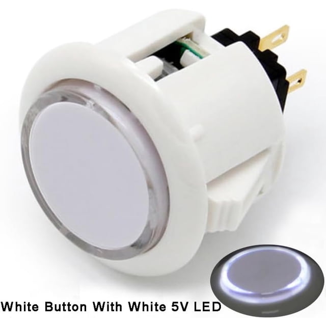 (8PCS 30MM white button with white LED) Original Qanba Illuminated Push Button 30mm Qanba Sanp In LED Buttons for Arcade Machine DIY Cabinet Machine JAMMA