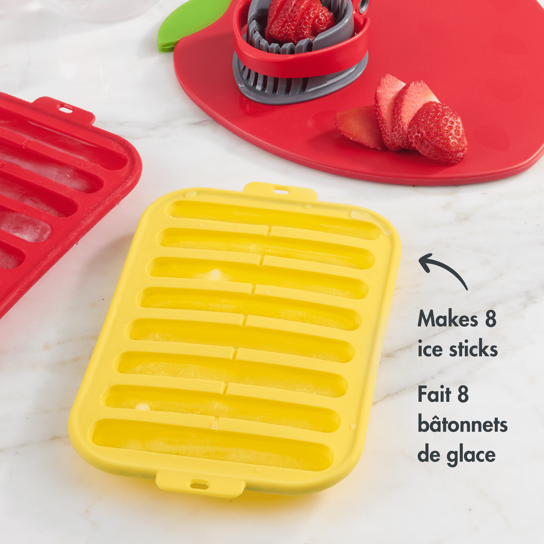 Mainstays Silicone Ice Cube Trays, Stick Shape For Water Bottles (8 Ice Cubes) Yellow