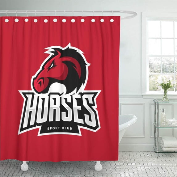 KSADK American Furious Horse Sport Club Red Modern Professional Team Badge Design Premium Wild Stallion Animal Shower Curtain Bathroom Curtain 60x72 inch