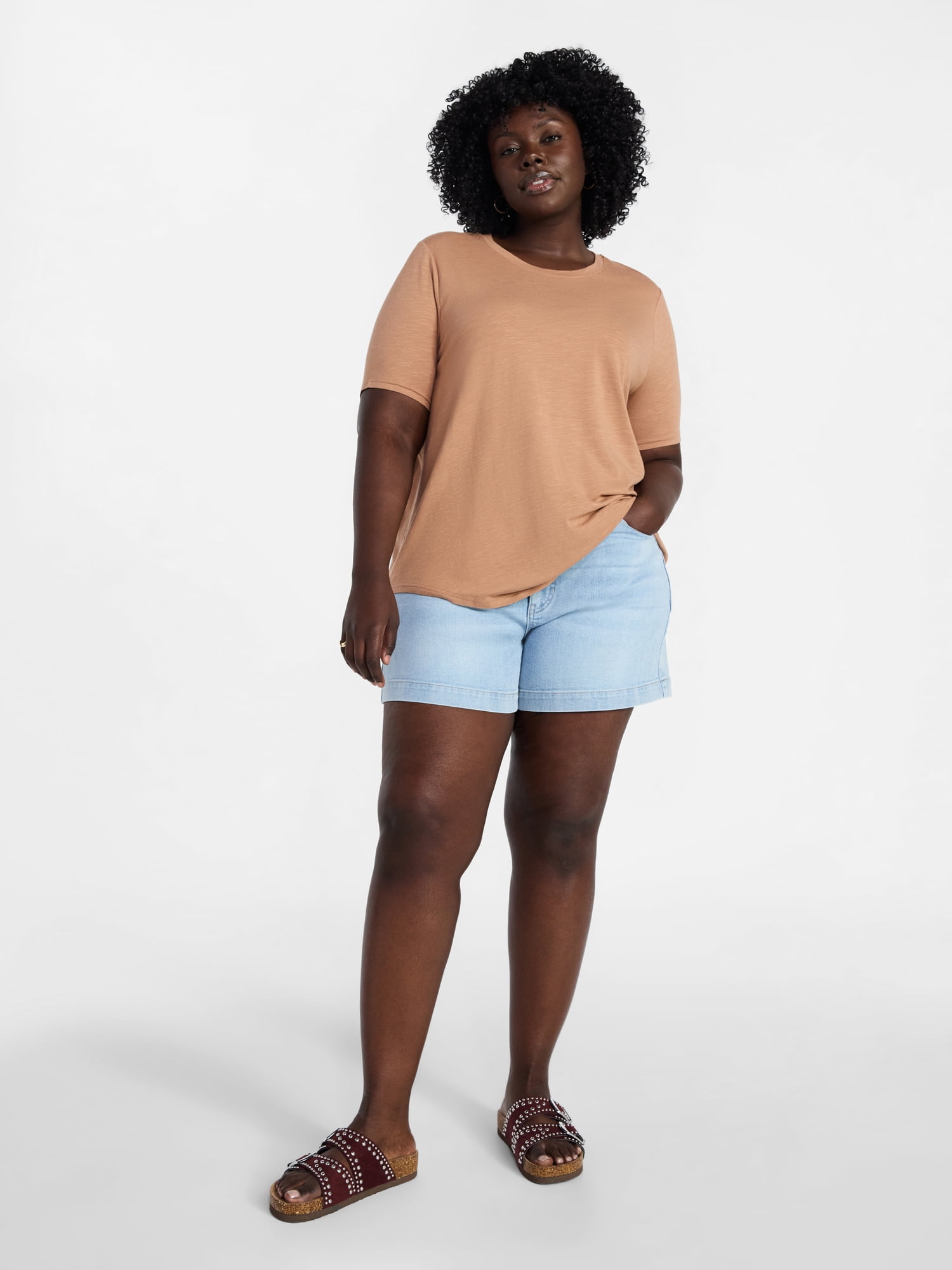 Terra & Sky Women's Plus Size Crewneck Tee with Short Sleeves, Sizes 0X-5X