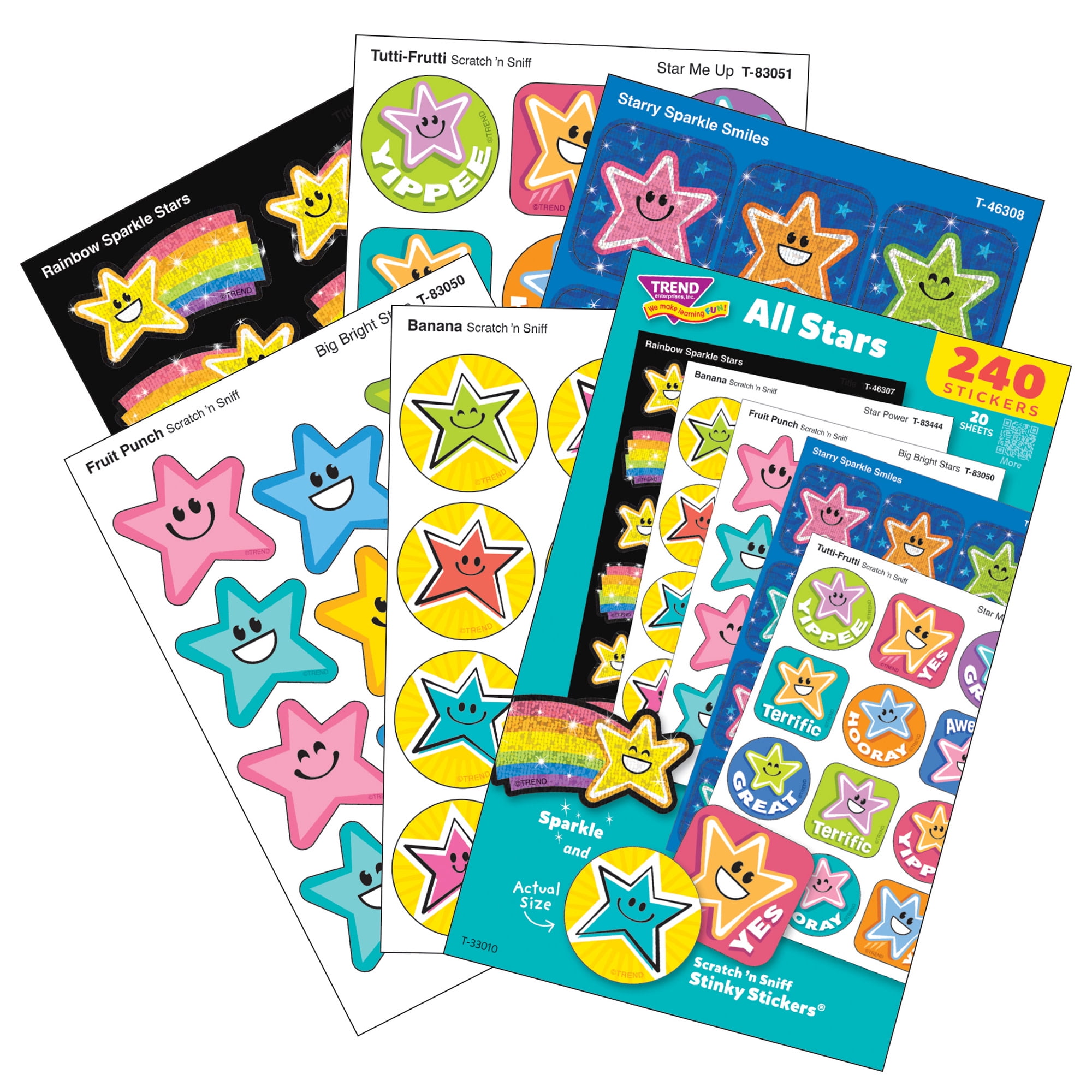 TREND: Scratch 'N Sniff: All Stars - 240ct Scented Stinky Stickers Variety Pack, 20 Sheets Of Colorful Star Encouragement & Celebration Stickers