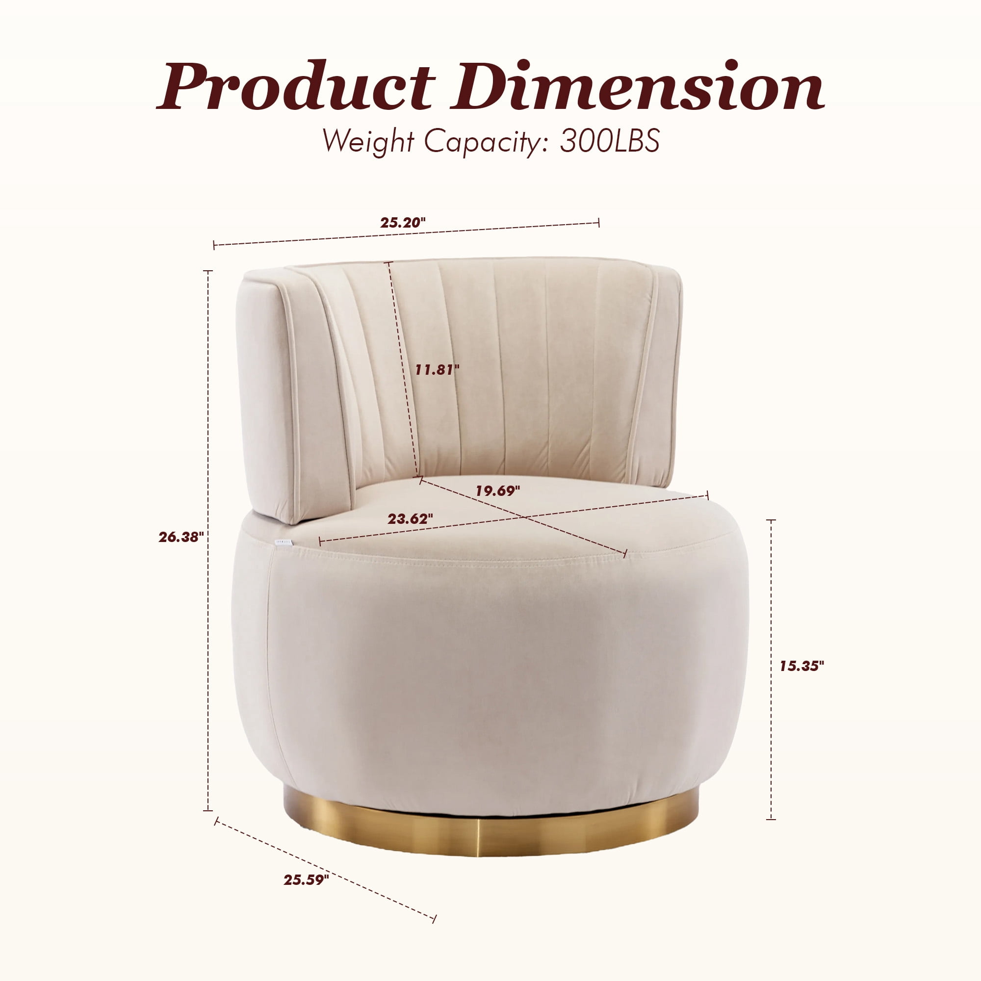MOONMISS 360° Swivel Barrel Accent Chairs, Round Armchairs with Wide Upholstered, for Living Room, Bedroom, Beige