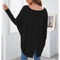 thumbnail image 4 of Mujeres Sueltas Top Cuello En V Mangas Largas De Murciélago Patrón Liso Casual Mujer Jersey Camisa Negro M, 4 of 6