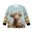 thumbnail image 4 of Xoenoiee Highland Cattle Butterfly Flower Print Girls Oversized Sweatshirt Long Sleeve Crewneck Pullover Casual Soft Fleece Top for Fall Winter Fashion Y2K Outfits, 13-14 Years, 4 of 7