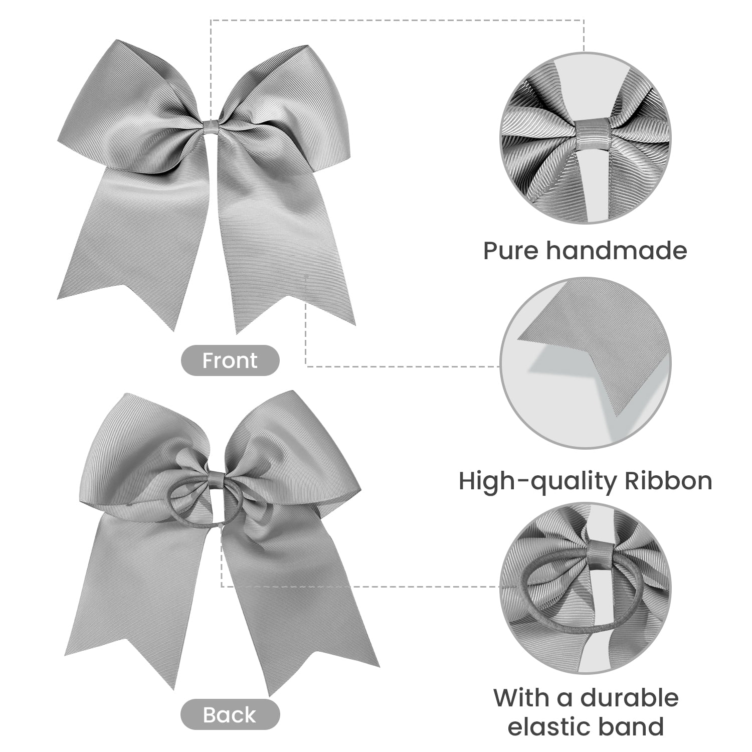 JoyBowie 24pcs 8inch Gray Satin Bows Hair Bows for Girls Suitable for Weddings Gift Wrapping Parties Sleek Gray Bows