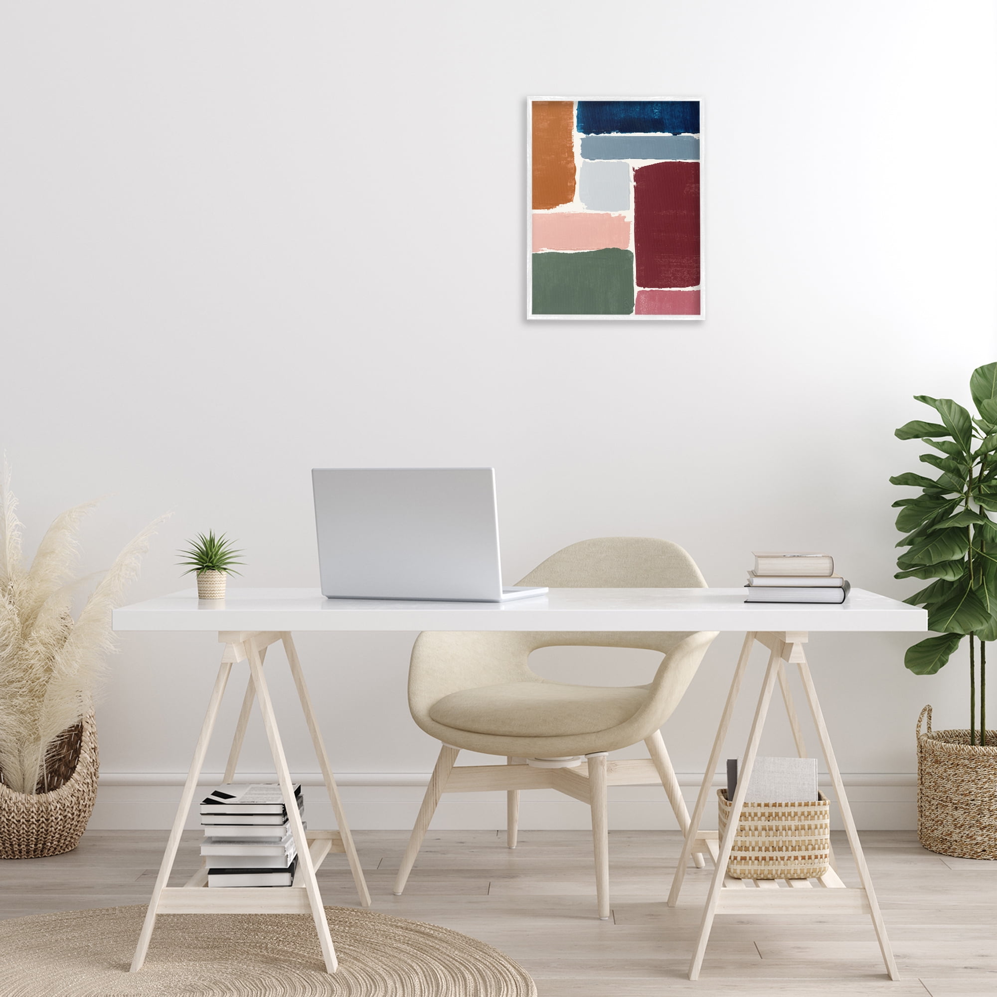 Stupell Industries Asymmetrical Shapes Pattern Abstract Painting White Framed Art Print Wall Art, 16 x 20