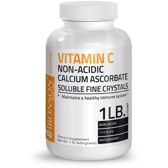 Bronson Vitamin C Non-Acidic Calcium Ascorbate Soluble Fine Crystals, 1 LB