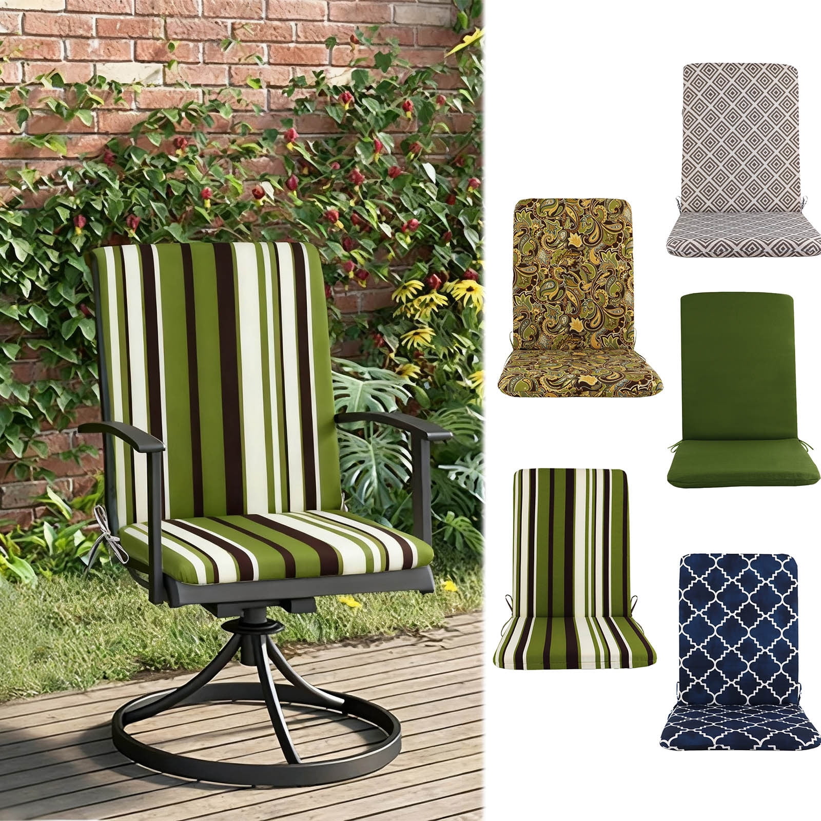 Outdoor Chair Cushion 18x19 in, Weatherproof Waterproof Patio Seat Cushion with Ties, Fade Resistant Outdoor Furniture Cushion for Dining Chairs, Rocking Chairs, and Deep Seats
