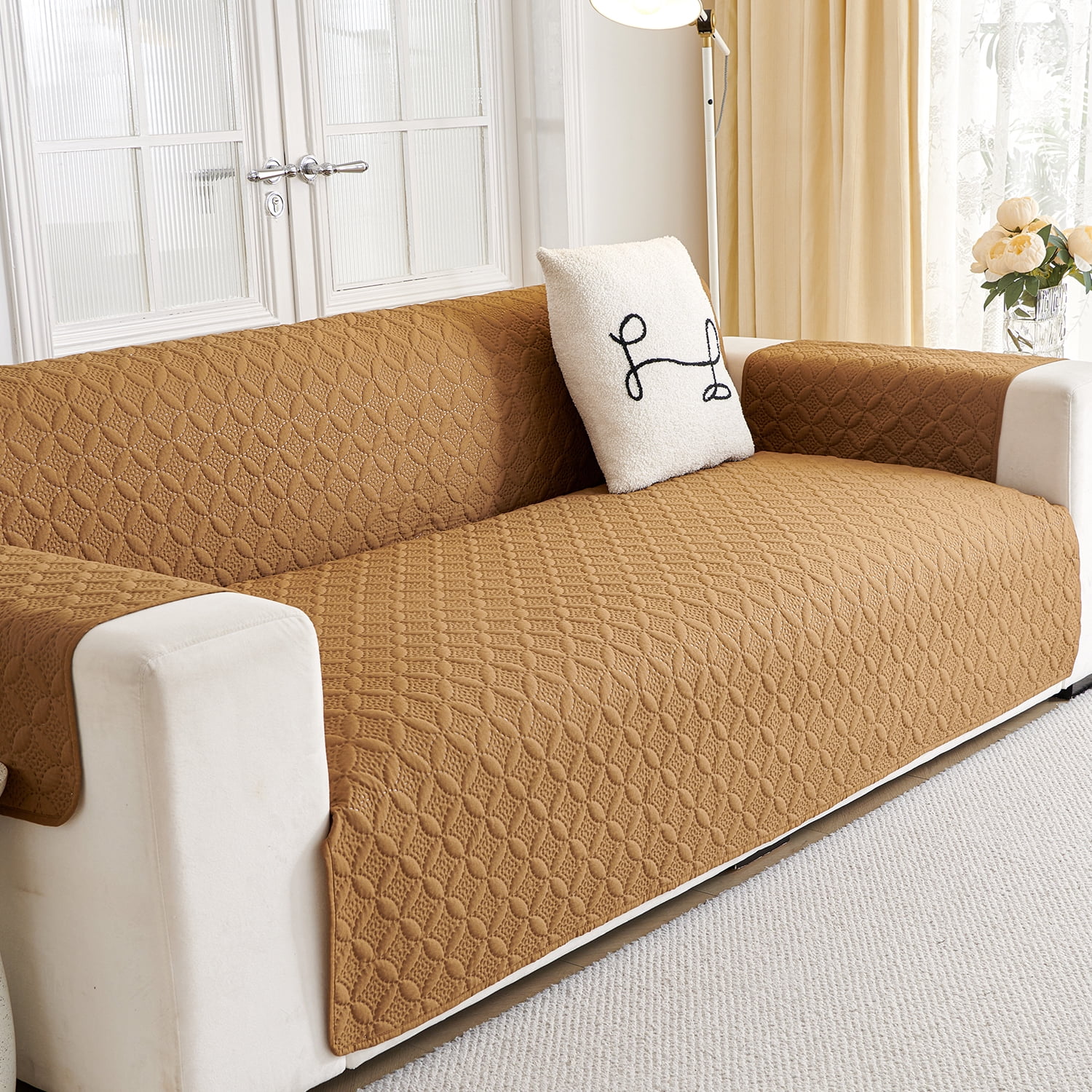 Loveseat Sofa Covers Sofa Cover for Couch,Washable Couch Cover with Non Slip and Elastic Straps,Sofa Slipcover Furniture Protector for Kids Pets(104"x76")