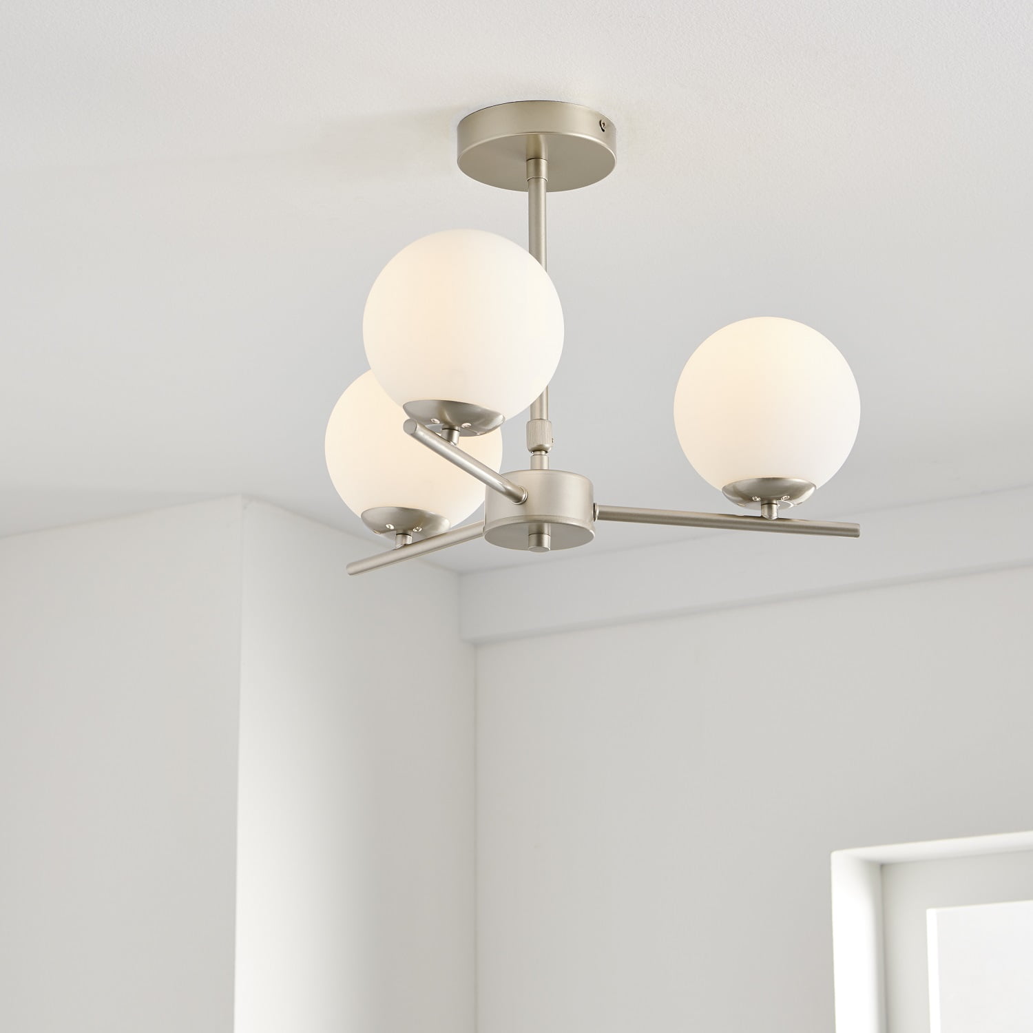Better Homes & Gardens 17" Architectural Ceiling Light, Nickel Metal Frame Frosted Glass Globes