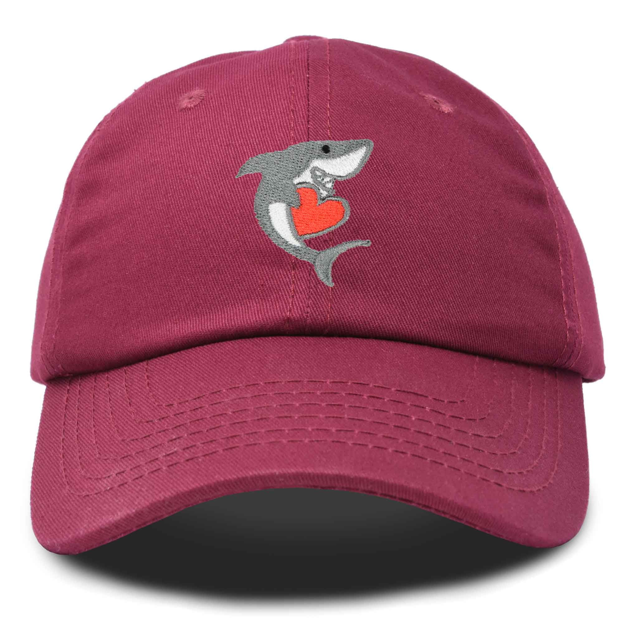 Shark with Heart Valentine's Day Hat Womens Embroidered Baseball Cap 