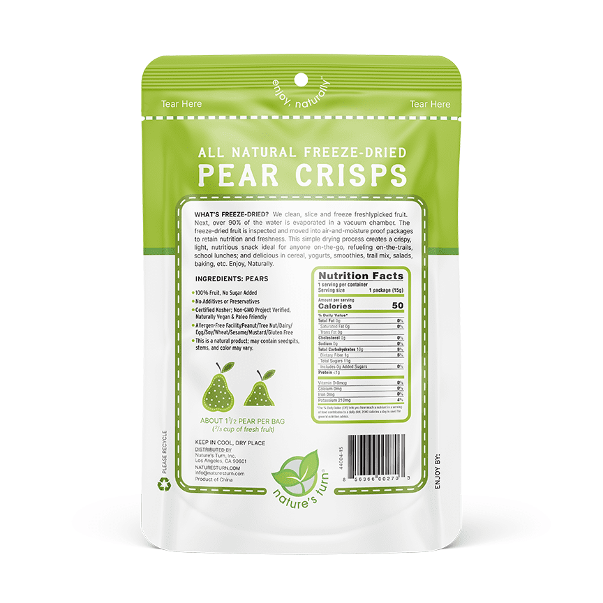 Nature’s Turn Freeze-Dried Pear Crisps, No Added Sugar, Healthy Natural Fruit Crisp Snack for School Lunches, 6 Pack (1.2 oz Each)